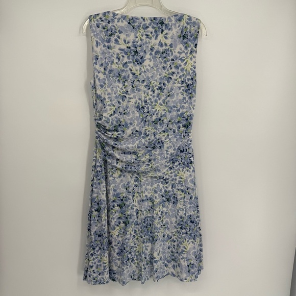 Lauren Ralph Lauren Ruched Sheath Dress Size 12 Floral Sleeveless Stretch Purple - Picture 7 of 10